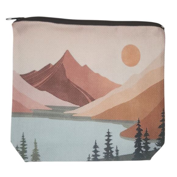 Mountain Sunset Landscape Cosmetic Bag - Vintage Nature Design 8x7 - Picture 7 of 12